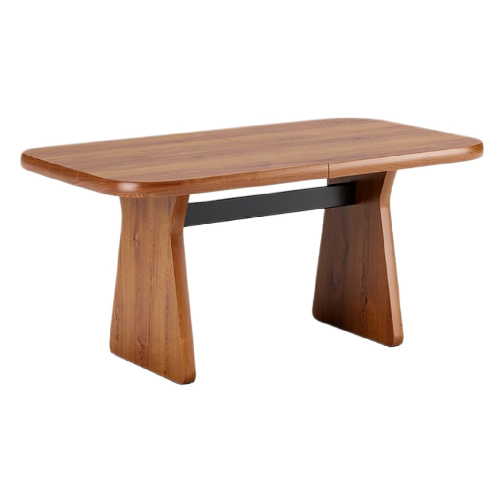 Moderne Eettafel van Hout met Elegante Verwerking en Stalen Ondersteuning
