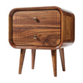 Moderne nachtkast met slimme groeven en houten afwerking