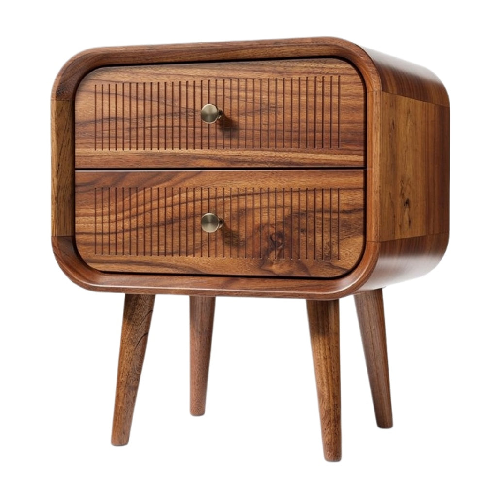 Moderne nachtkast met slimme groeven en houten afwerking