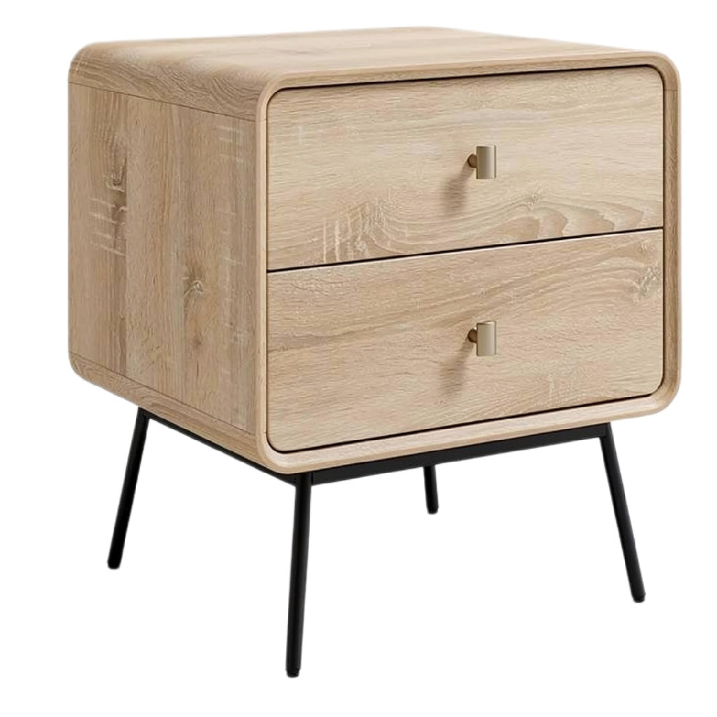 **Moderne Houten Nachtkastje met Lades en Metaalpoten**